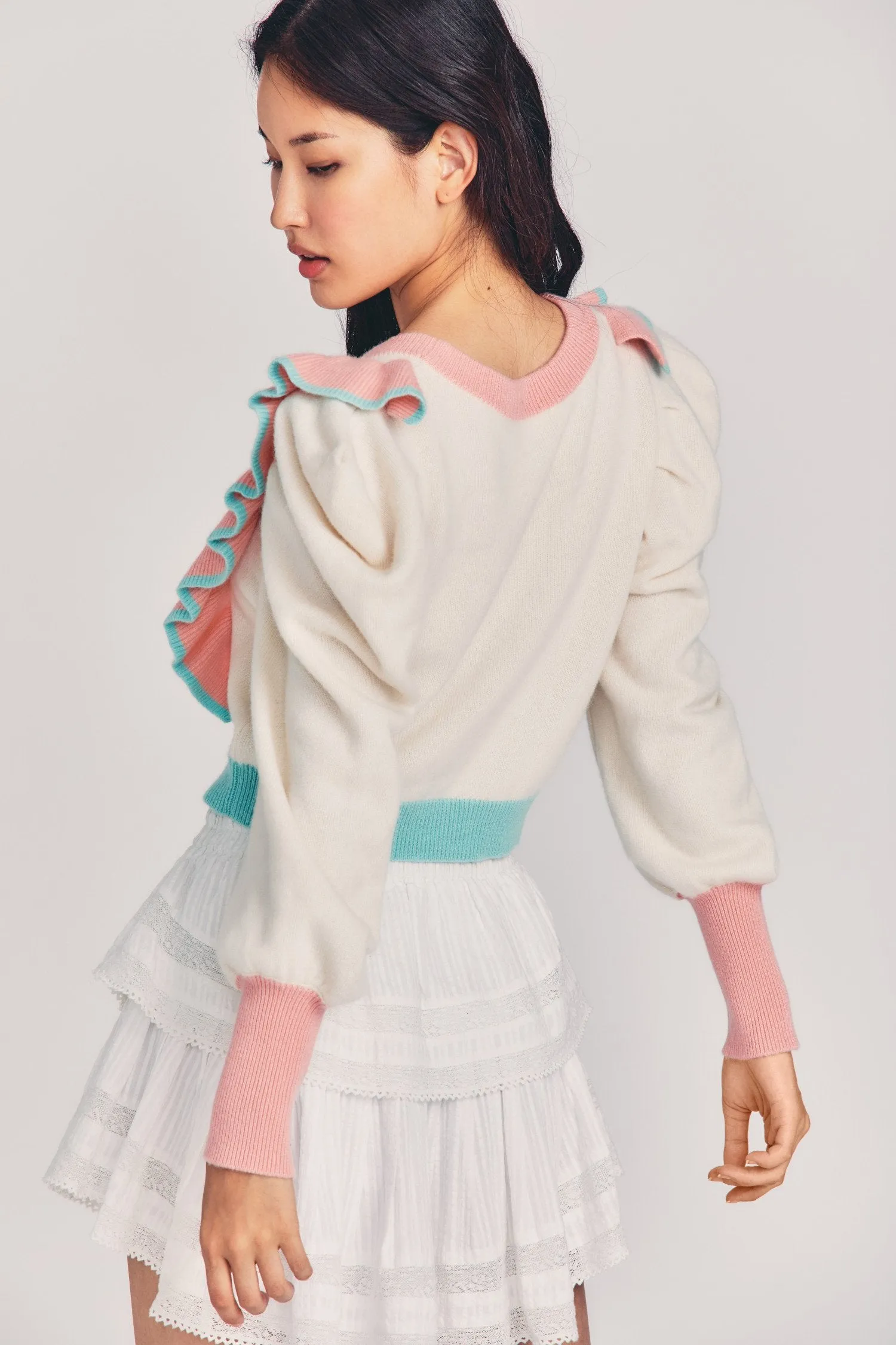 Greece Ruffle Cashmere-Wool Sweater