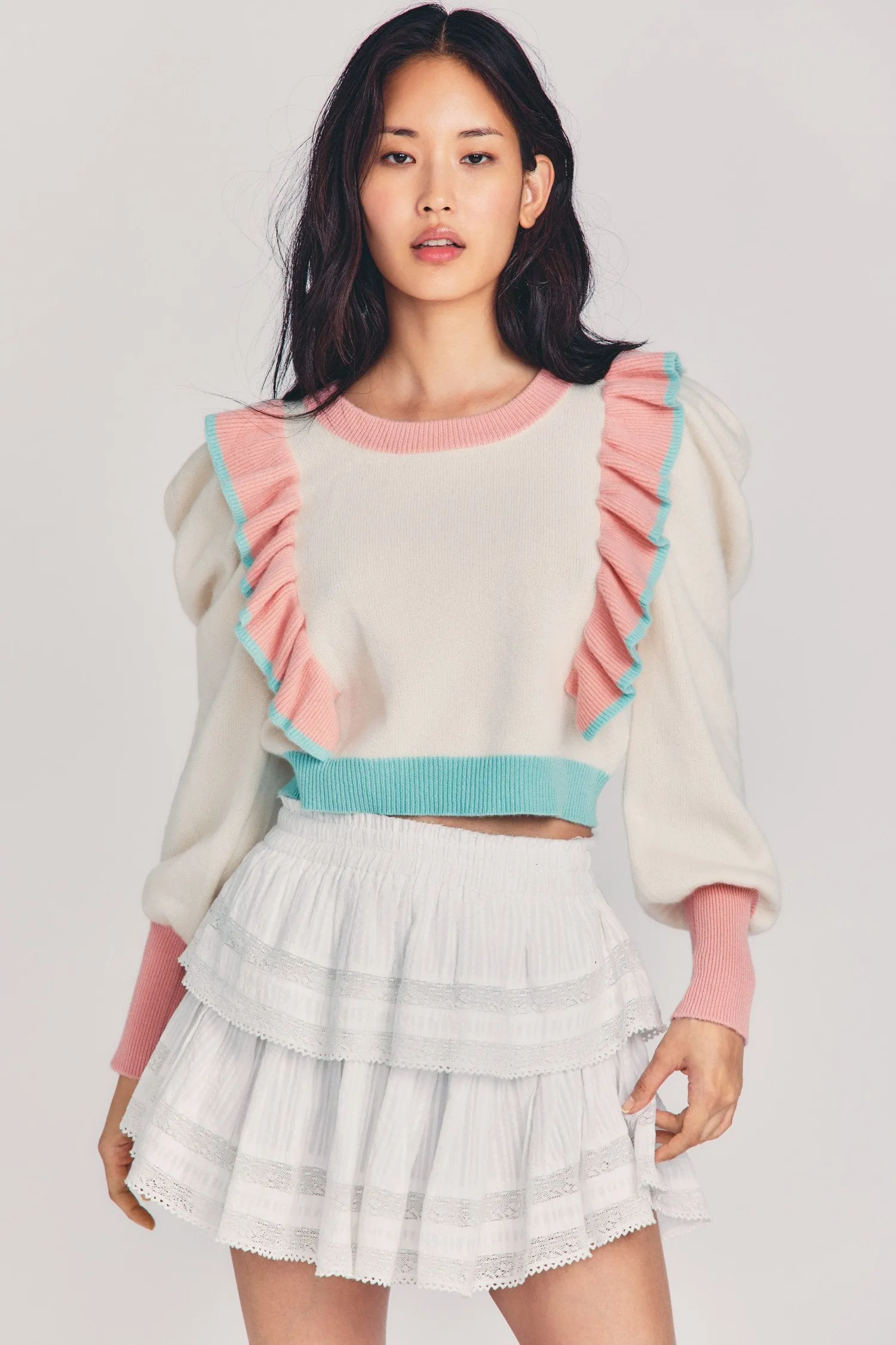 Greece Ruffle Cashmere-Wool Sweater