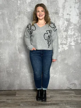 Grey Abstract Flower Sweater