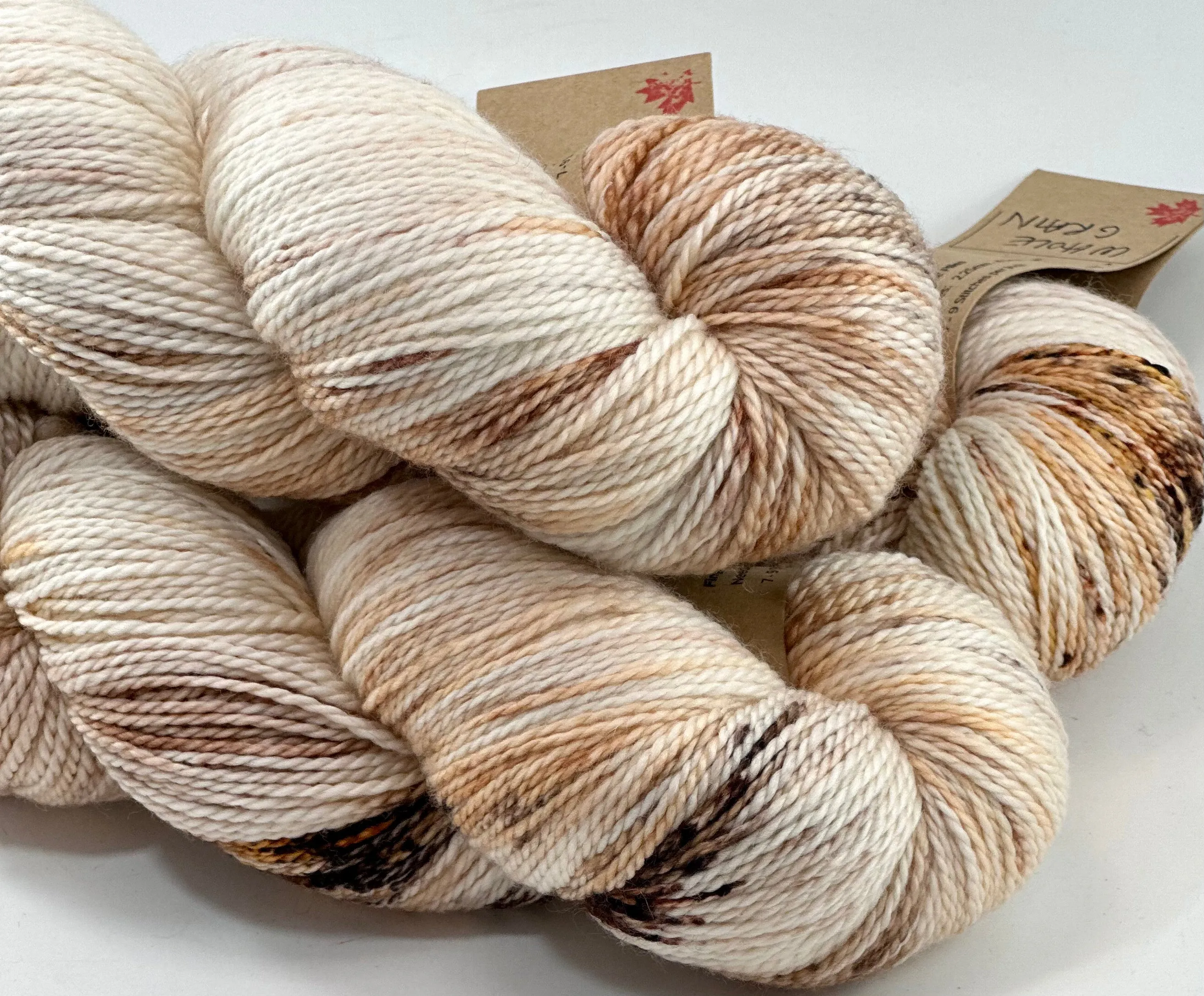 Hand Dyed Yarn "Whole Grain" Brown Tawny Copper Ecru Caramel Chestnut Speckled Merino Fingering Superwash 425yds 115g