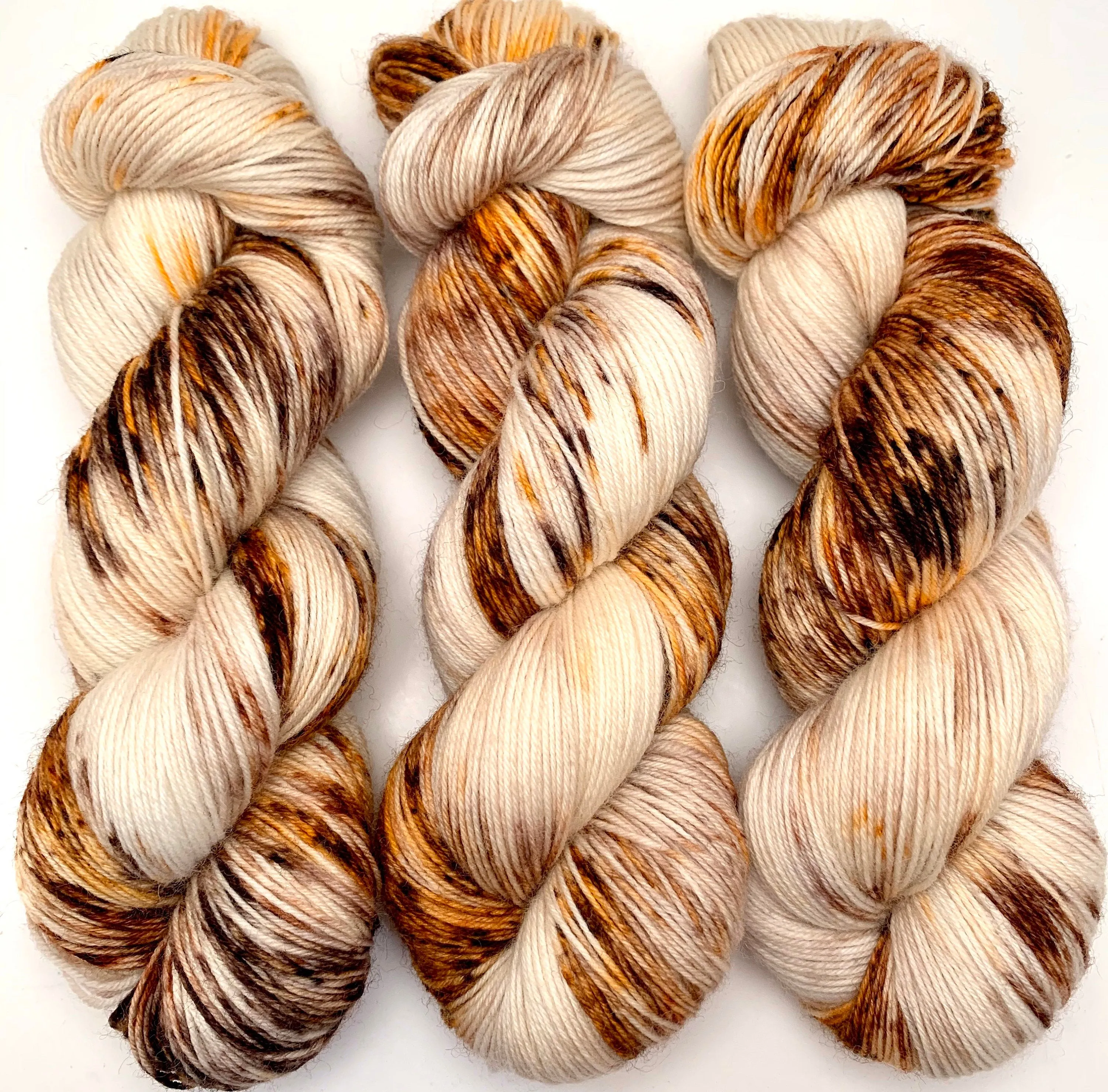 Hand Dyed Yarn "Whole Grain" Brown Tawny Copper Ecru Caramel Chestnut Speckled Merino Fingering Superwash 425yds 115g