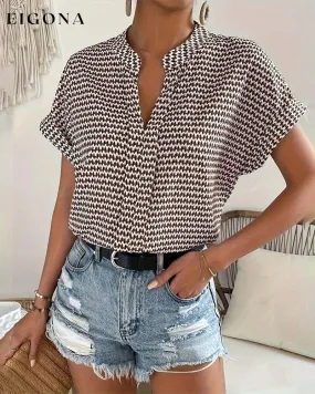 Houndstooth print v-neck elegant short sleeve top