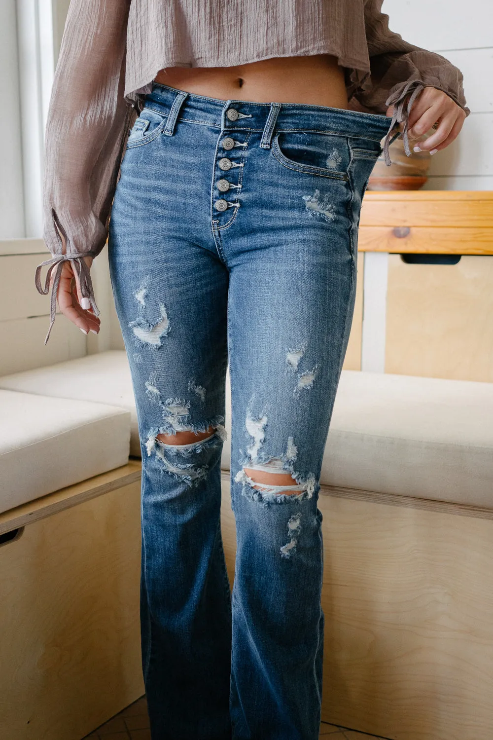 Judith Button Fly Trouser Flare Jeans
