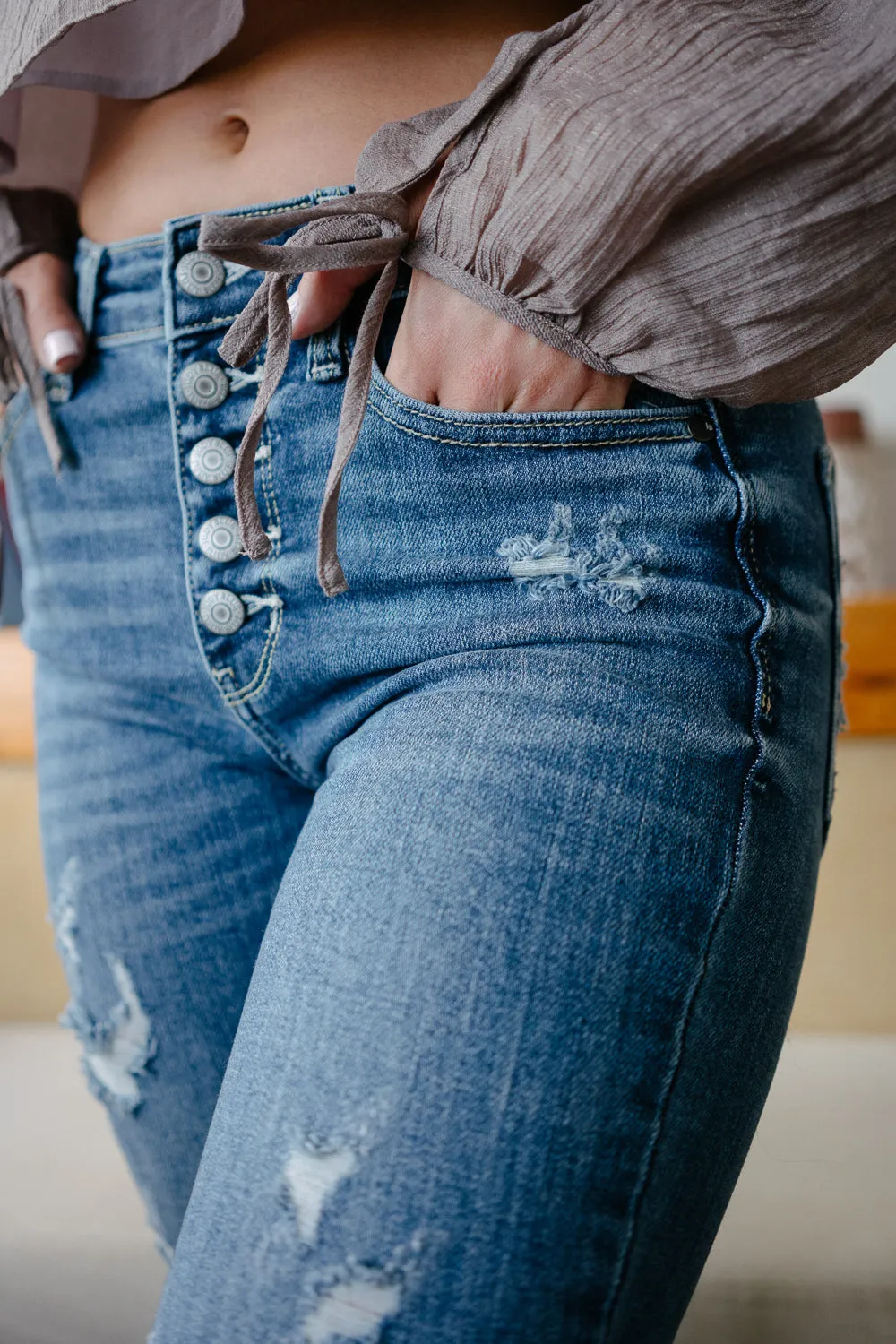 Judith Button Fly Trouser Flare Jeans