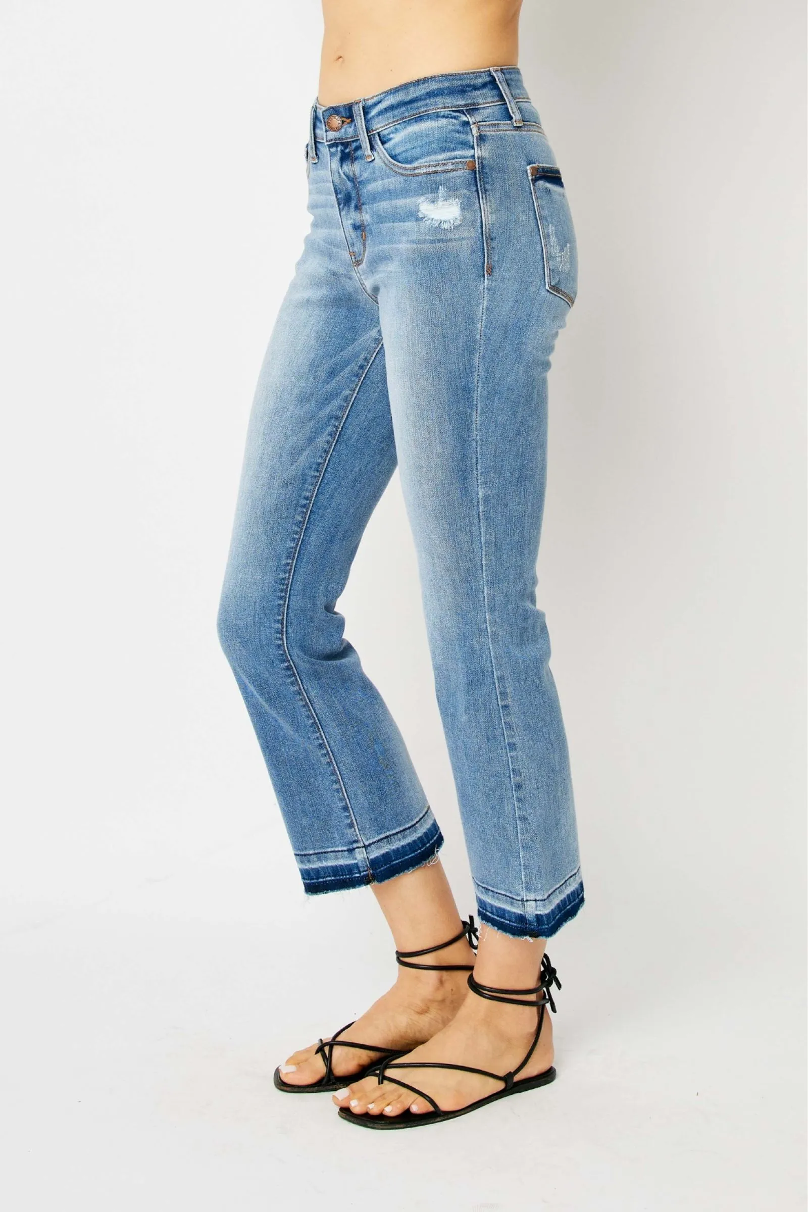 Judy Blue Mid Rise Release Hem Cropped Bootcut Jean