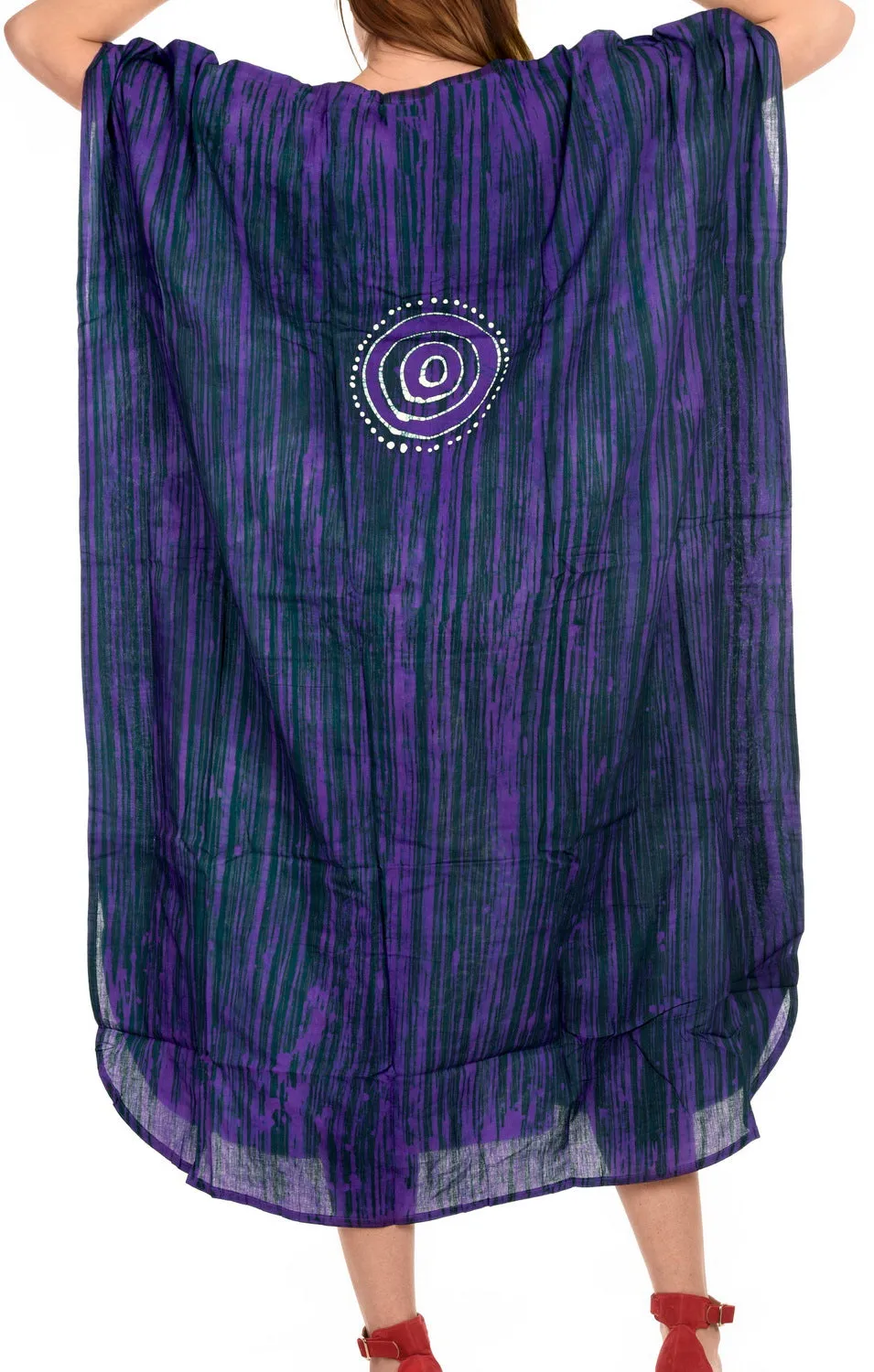 LA LEELA Cotton Batik Printed Women's Kaftan Kimono Summer Beachwear Cover up Dress  Green_D316