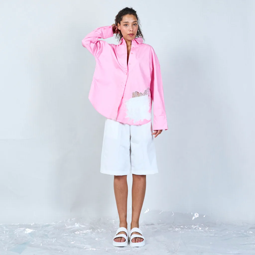 Lace pocket oversized shirt wholesale