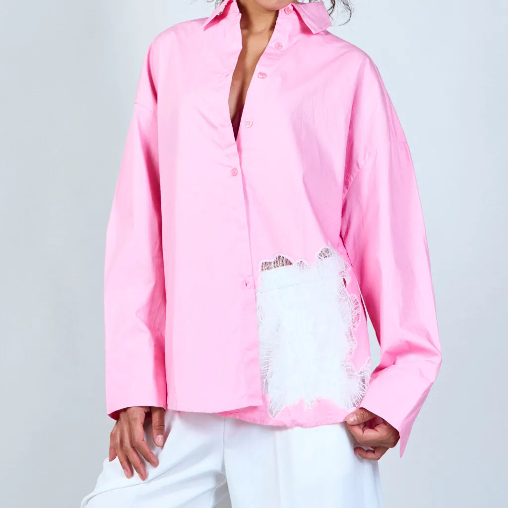 Lace pocket oversized shirt wholesale