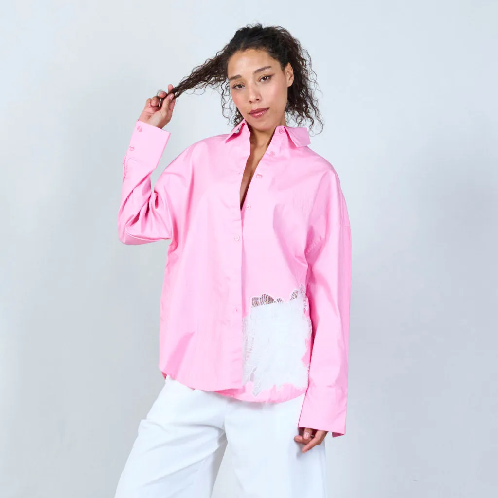 Lace pocket oversized shirt wholesale