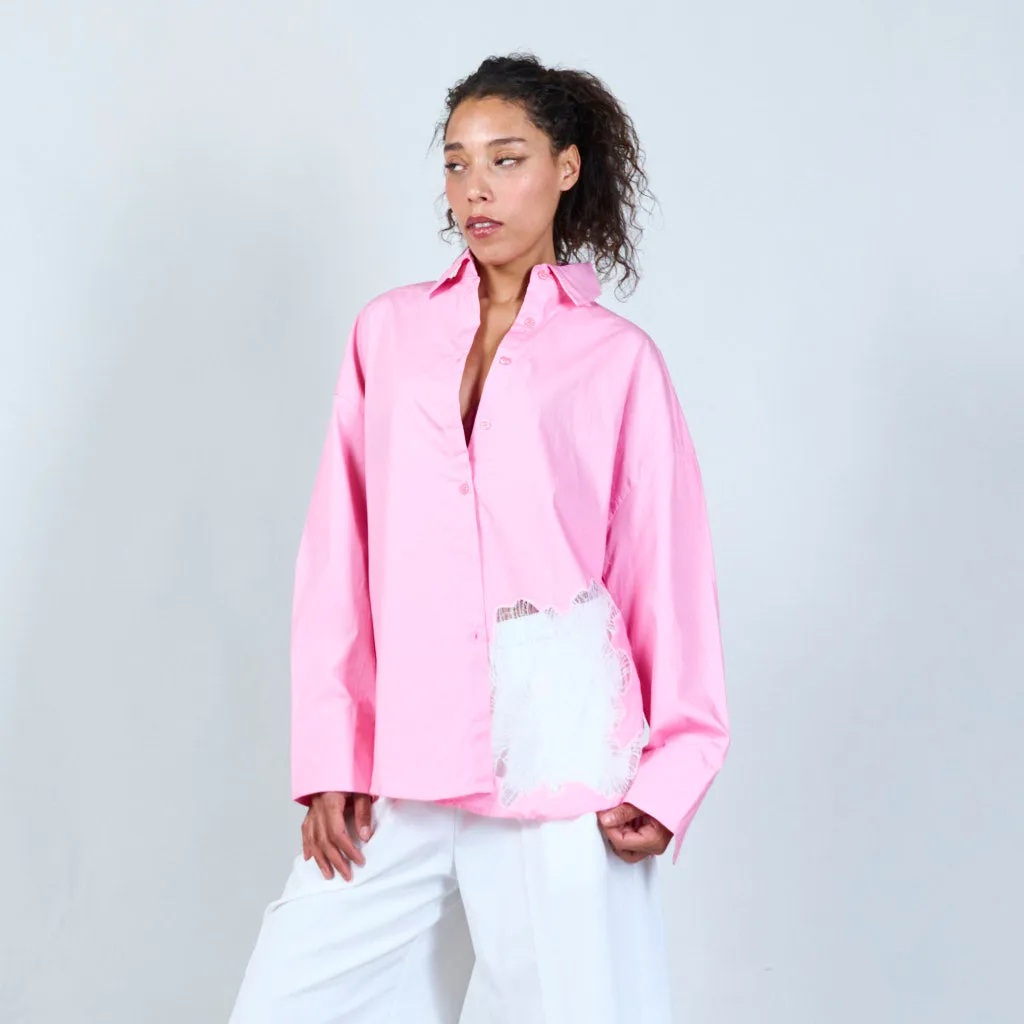 Lace pocket oversized shirt wholesale