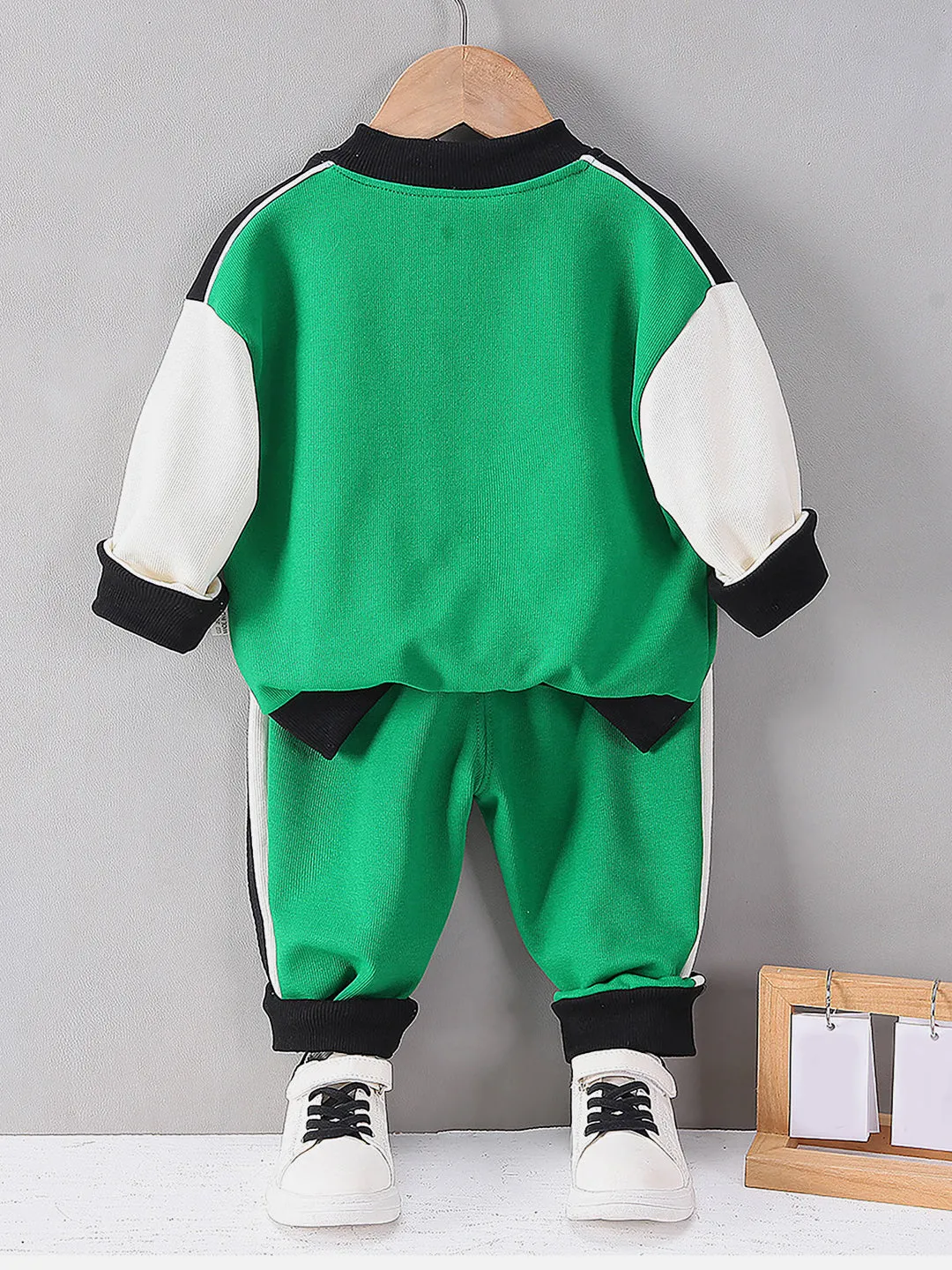 Little Surprise Box, 2 pcs Green Varsity Style Jacket with matching Tracks for Kids