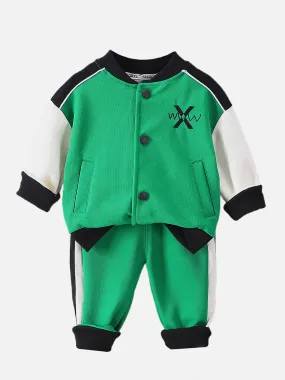Little Surprise Box, 2 pcs Green Varsity Style Jacket with matching Tracks for Kids