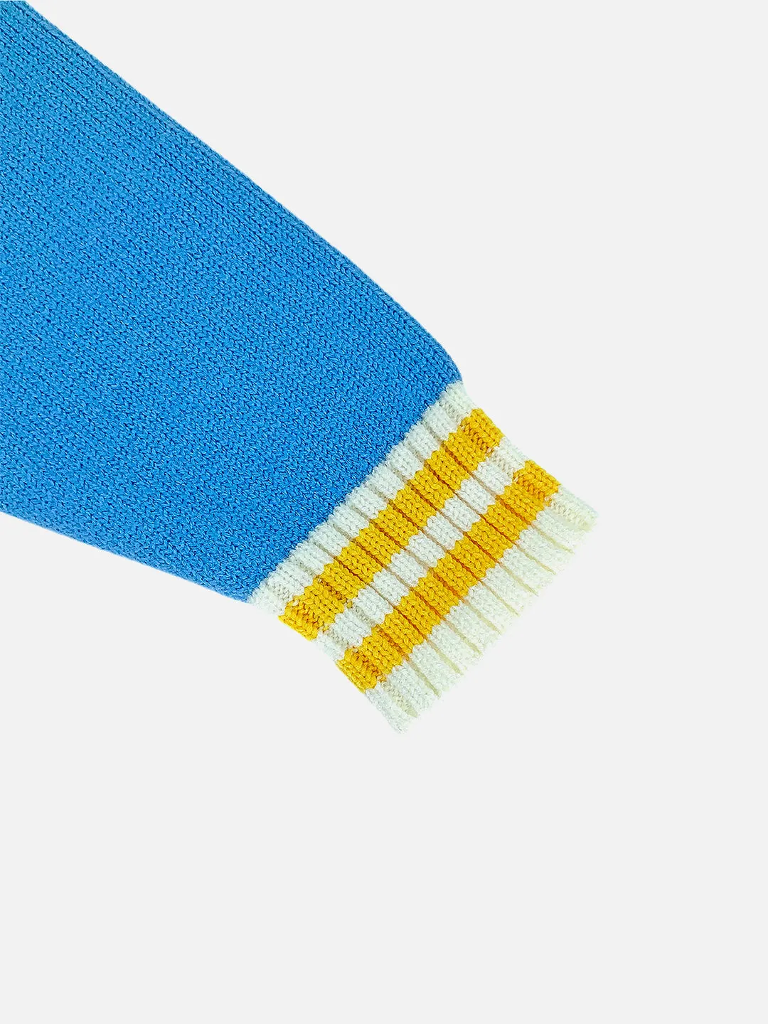 Little Surprise Box Blue & Mustard Big Bow & Stripes Sailor neck Winterwear Frock for girls