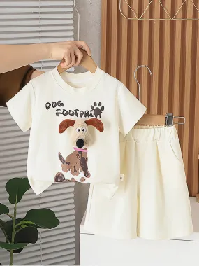 Little Surprise Box, Cream Doggy Paw 2pcs Shorts set for Toddlers and Kids