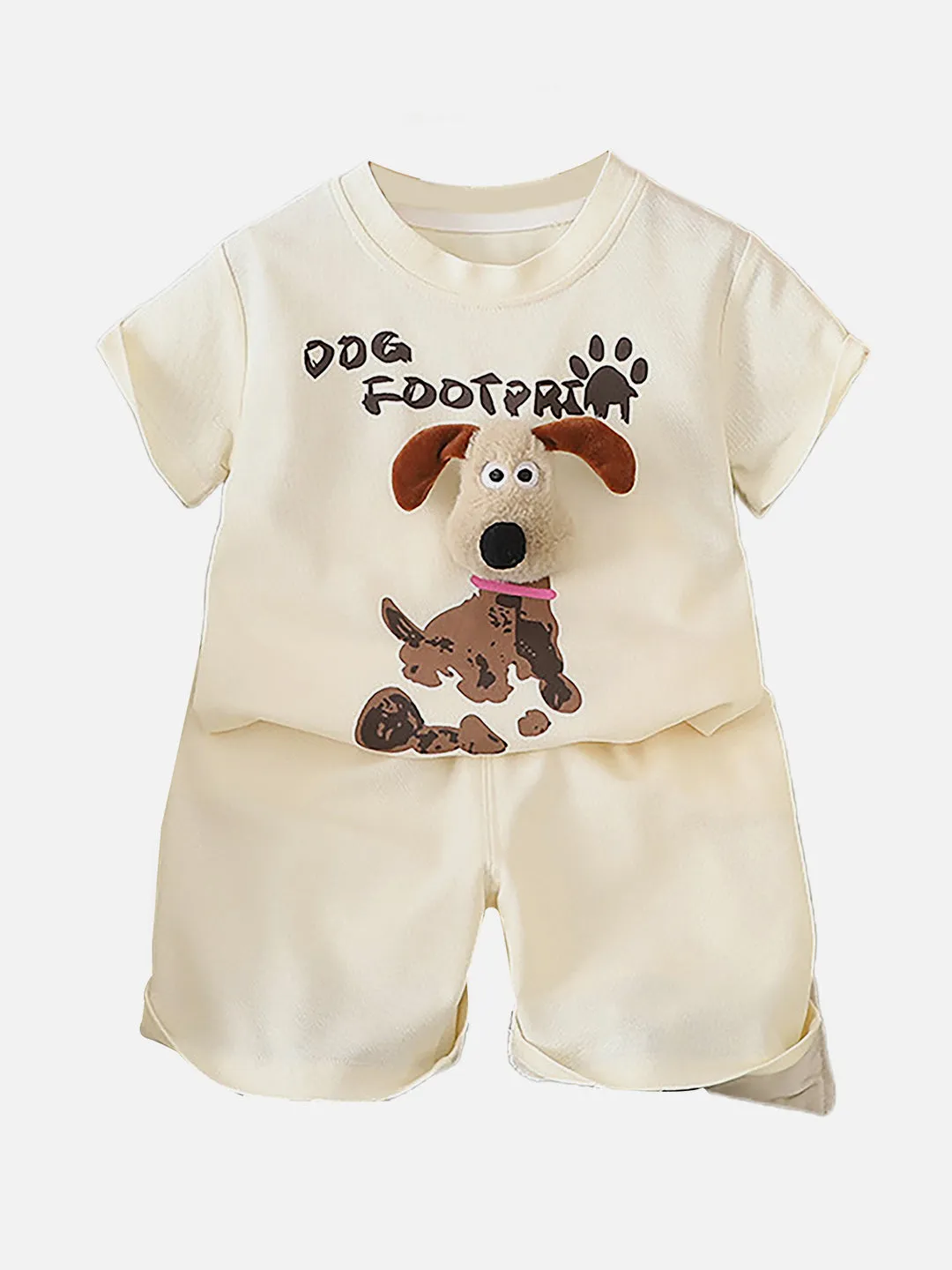 Little Surprise Box, Cream Doggy Paw 2pcs Shorts set for Toddlers and Kids