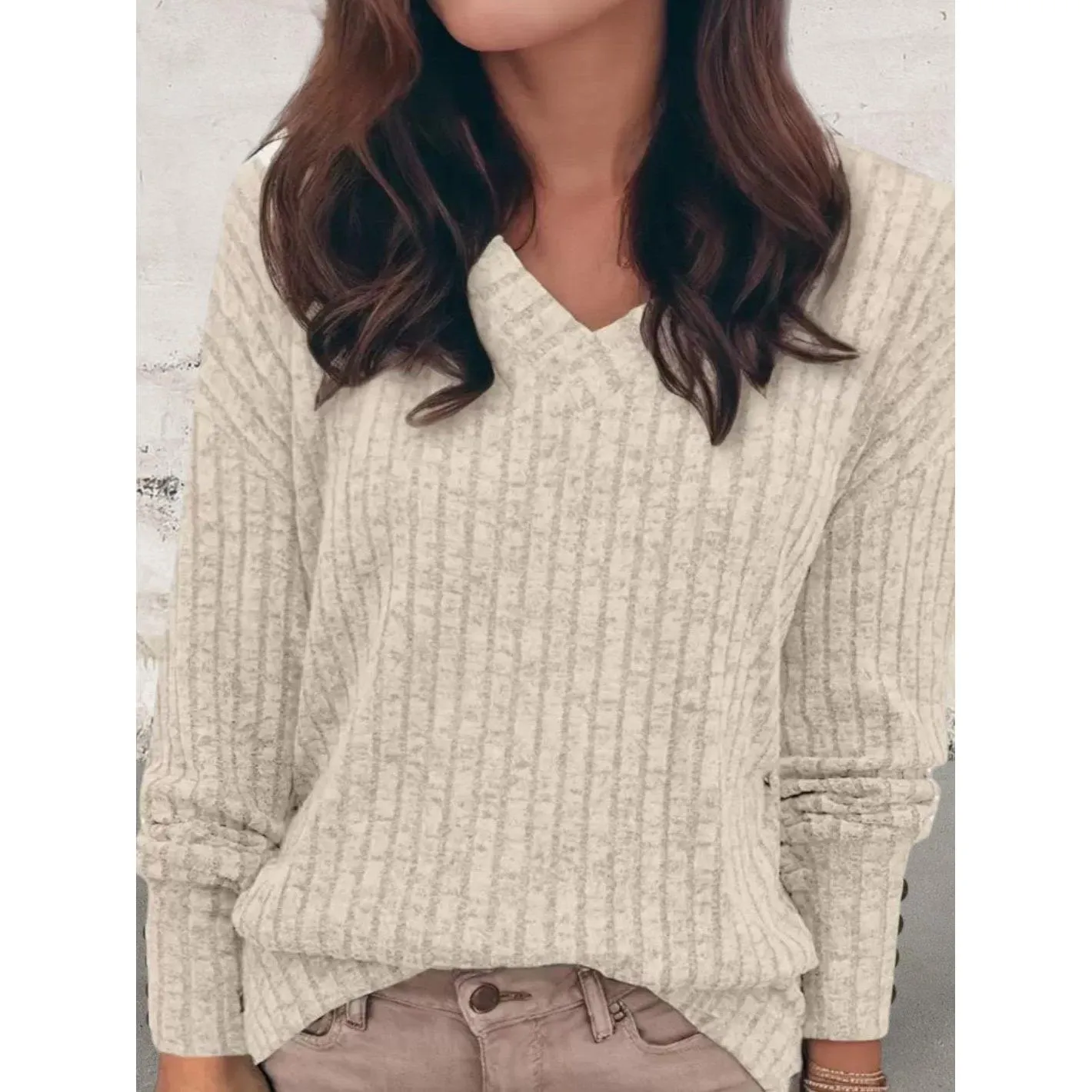 Long Sleeve V-neck Soft And Stretchy Fall Knit Sweater