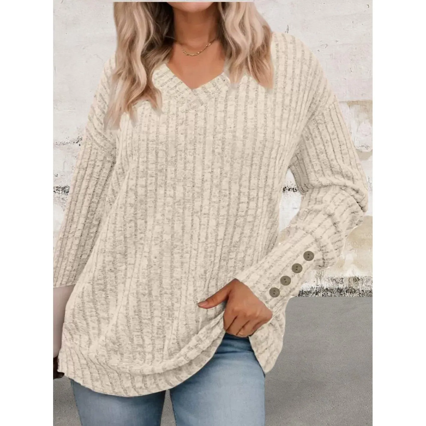 Long Sleeve V-neck Soft And Stretchy Fall Knit Sweater