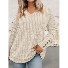 Long Sleeve V-neck Soft And Stretchy Fall Knit Sweater