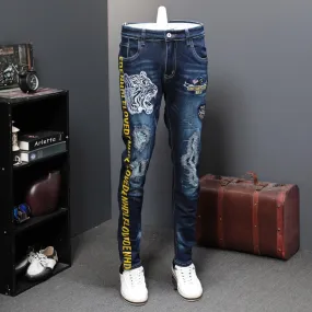 Men's Autumn Patchwork Tiger Embroidery Jeans