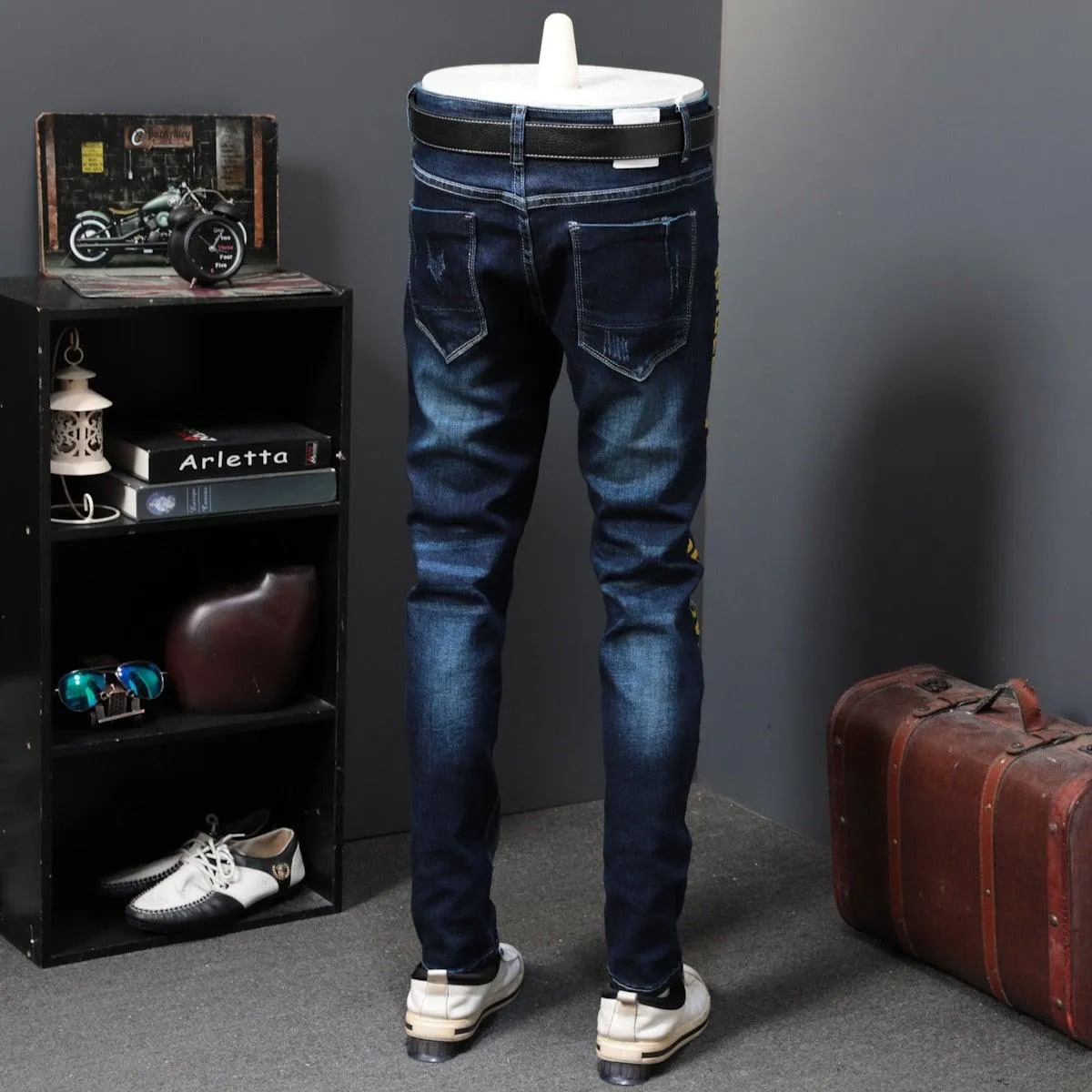 Men's Autumn Patchwork Tiger Embroidery Jeans