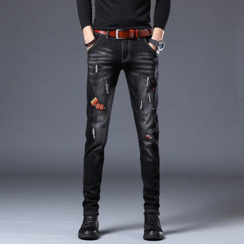 Men's Embroidery Trendy Straight Slim Fashion Jeans