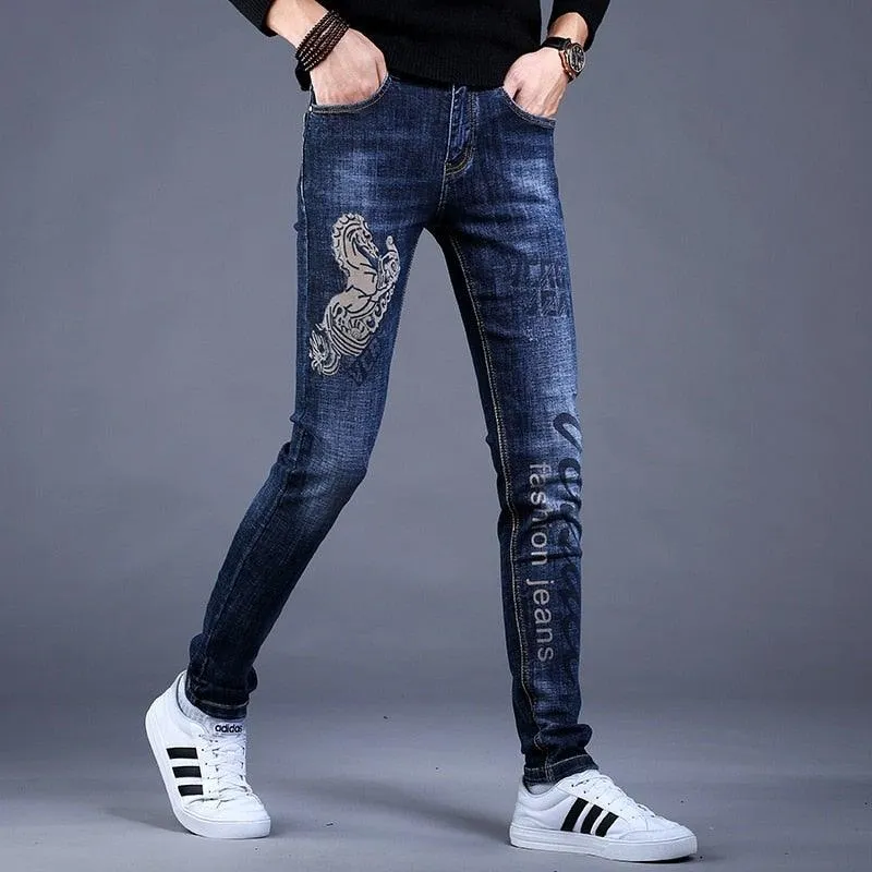 Men's Embroidery Trendy Straight Slim Fashion Jeans