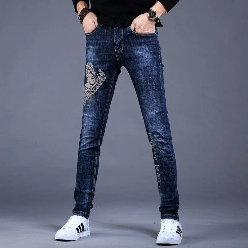 Men's Embroidery Trendy Straight Slim Fashion Jeans