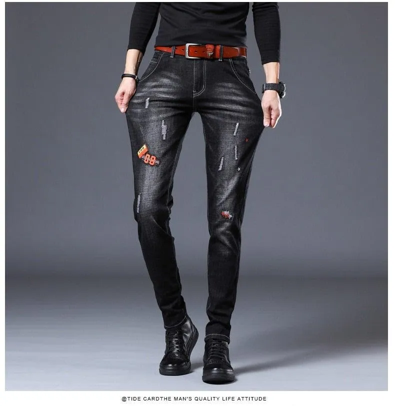 Men's Embroidery Trendy Straight Slim Fashion Jeans