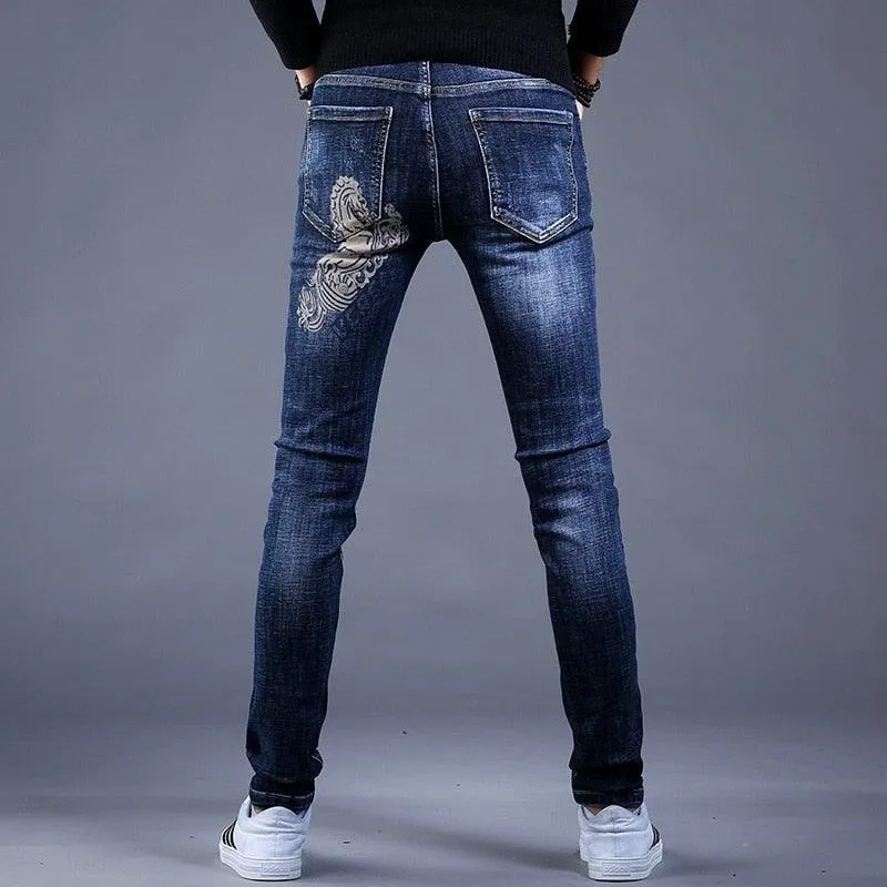 Men's Embroidery Trendy Straight Slim Fashion Jeans