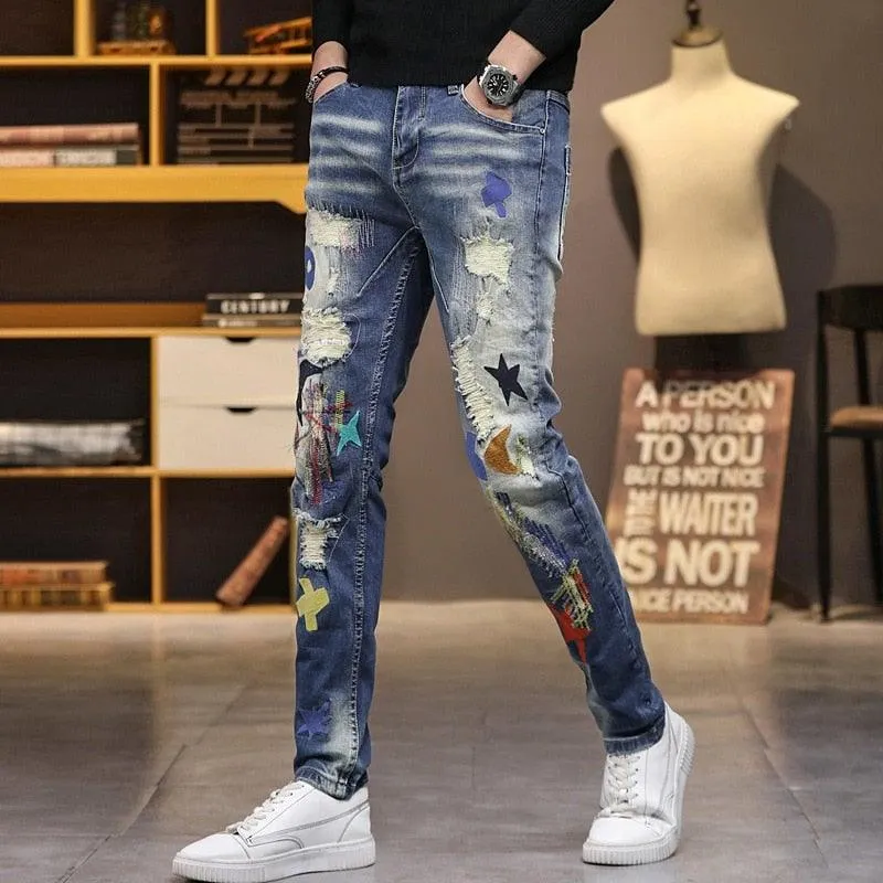 Men's Patchwork Korean Style Jeans
