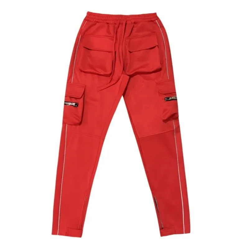 Men's Streetwear Multi-Pocket Cargo Pants W/ Reflective Lines