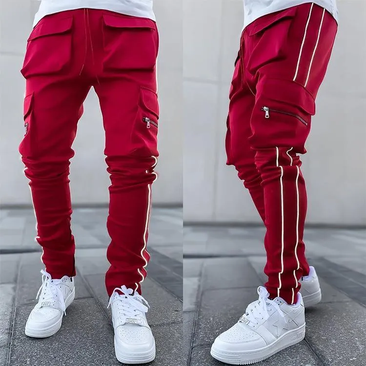 Men's Streetwear Multi-Pocket Cargo Pants W/ Reflective Lines