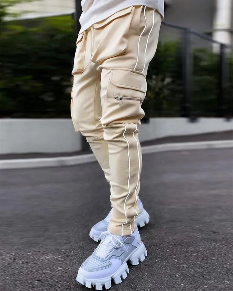 Men's Streetwear Multi-Pocket Cargo Pants W/ Reflective Lines