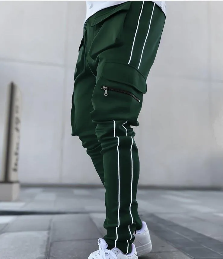 Men's Streetwear Multi-Pocket Cargo Pants W/ Reflective Lines