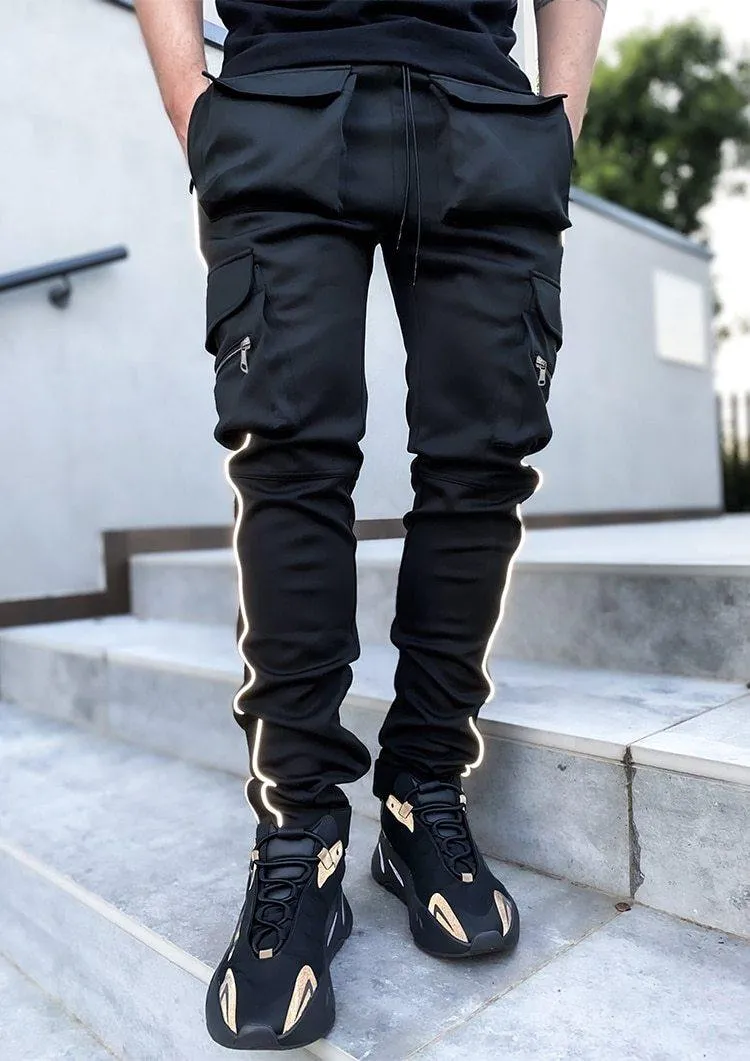 Men's Streetwear Multi-Pocket Cargo Pants W/ Reflective Lines