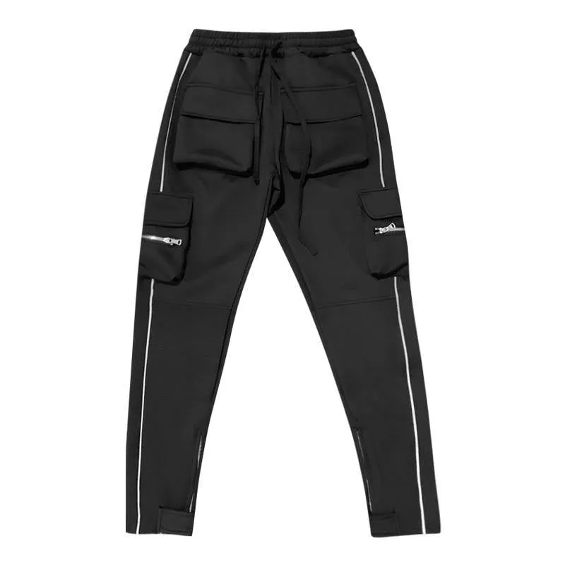 Men's Streetwear Multi-Pocket Cargo Pants W/ Reflective Lines