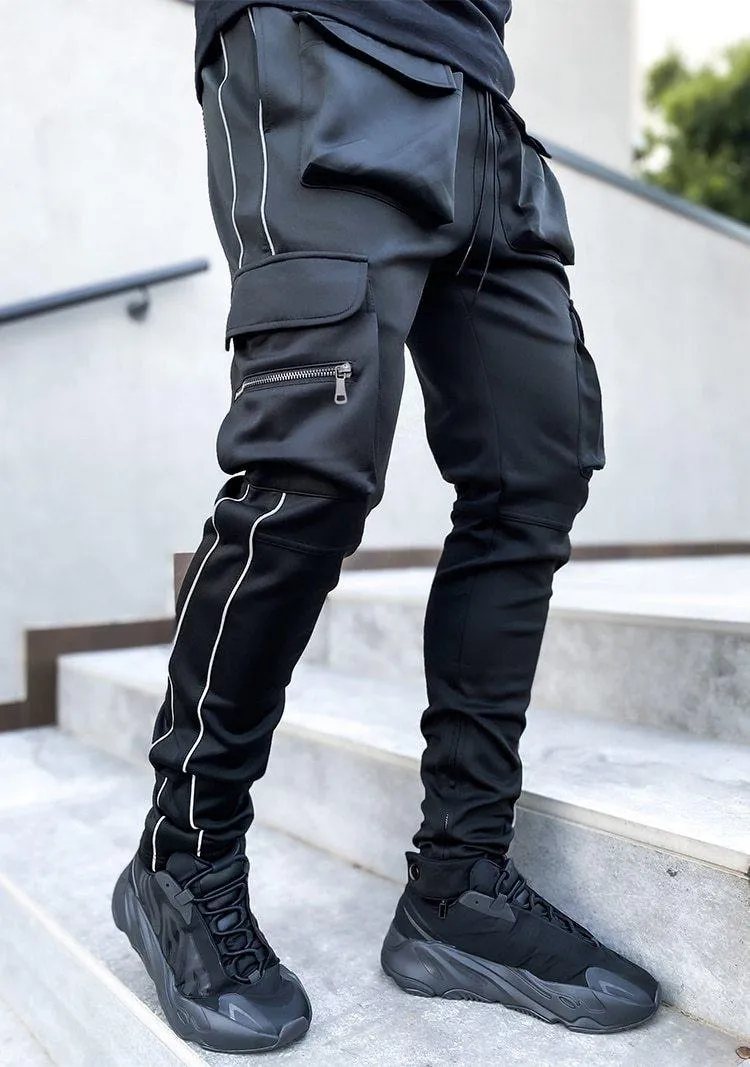 Men's Streetwear Multi-Pocket Cargo Pants W/ Reflective Lines