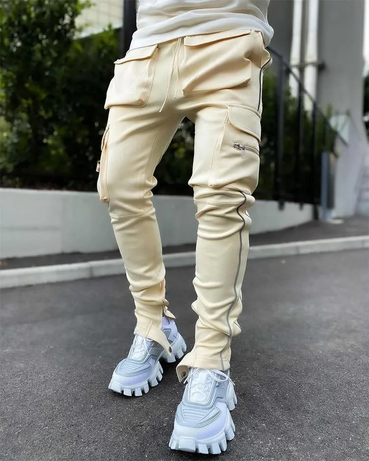 Men's Streetwear Multi-Pocket Cargo Pants W/ Reflective Lines