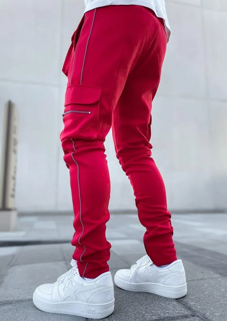 Men's Streetwear Multi-Pocket Cargo Pants W/ Reflective Lines
