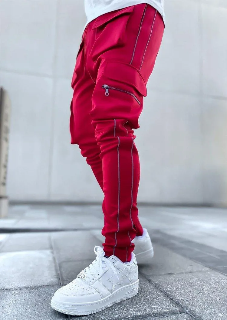 Men's Streetwear Multi-Pocket Cargo Pants W/ Reflective Lines