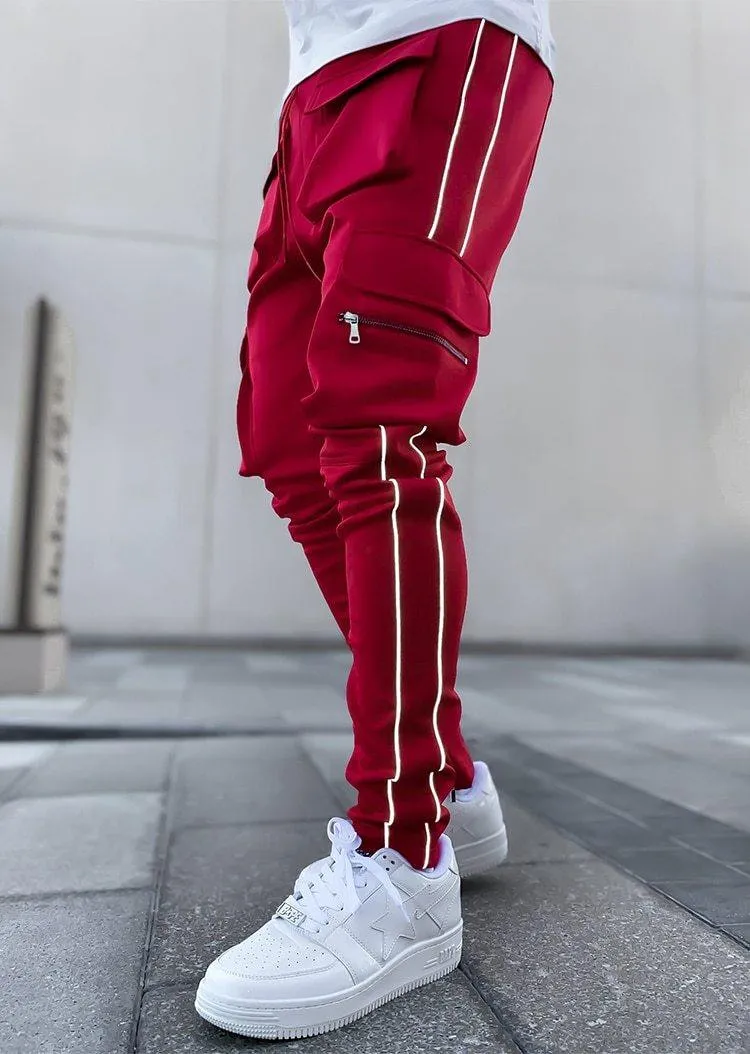 Men's Streetwear Multi-Pocket Cargo Pants W/ Reflective Lines