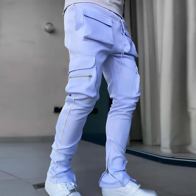 Men's Streetwear Multi-Pocket Cargo Pants W/ Reflective Lines