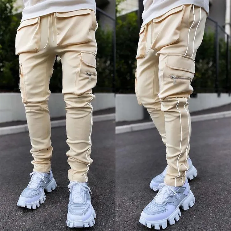 Men's Streetwear Multi-Pocket Cargo Pants W/ Reflective Lines