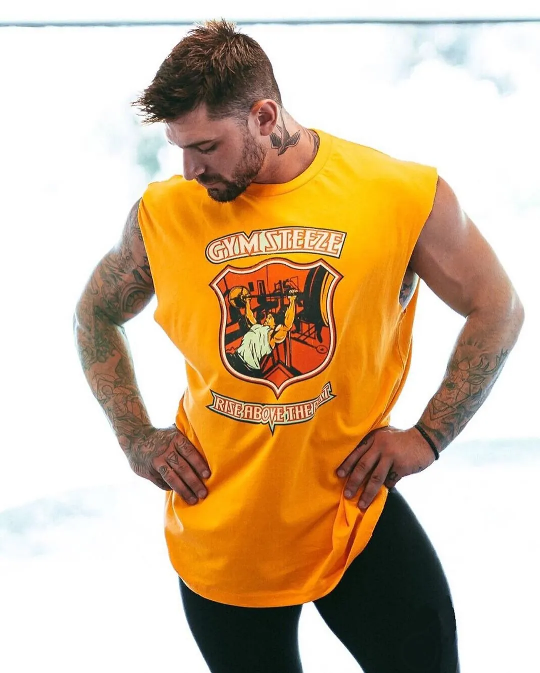 Muscle Printed Sleeveless T-Shirt Men Fitness Jogging Breathable Sporty Tank Top