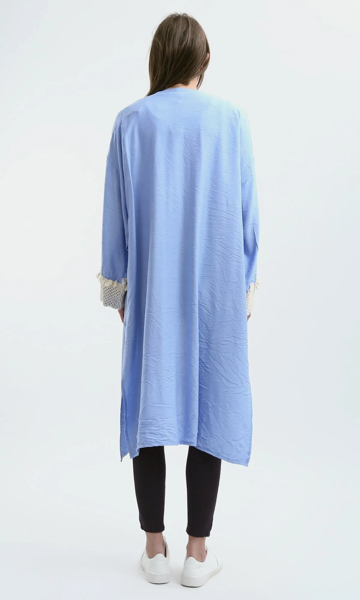 O178806 Crochet Neckline Baby Blue Summer Cardigan