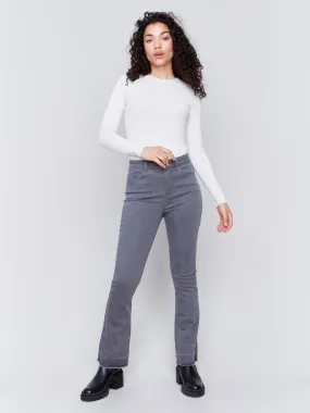Ombre Hem Flare Jeans With Studs - Medium Grey