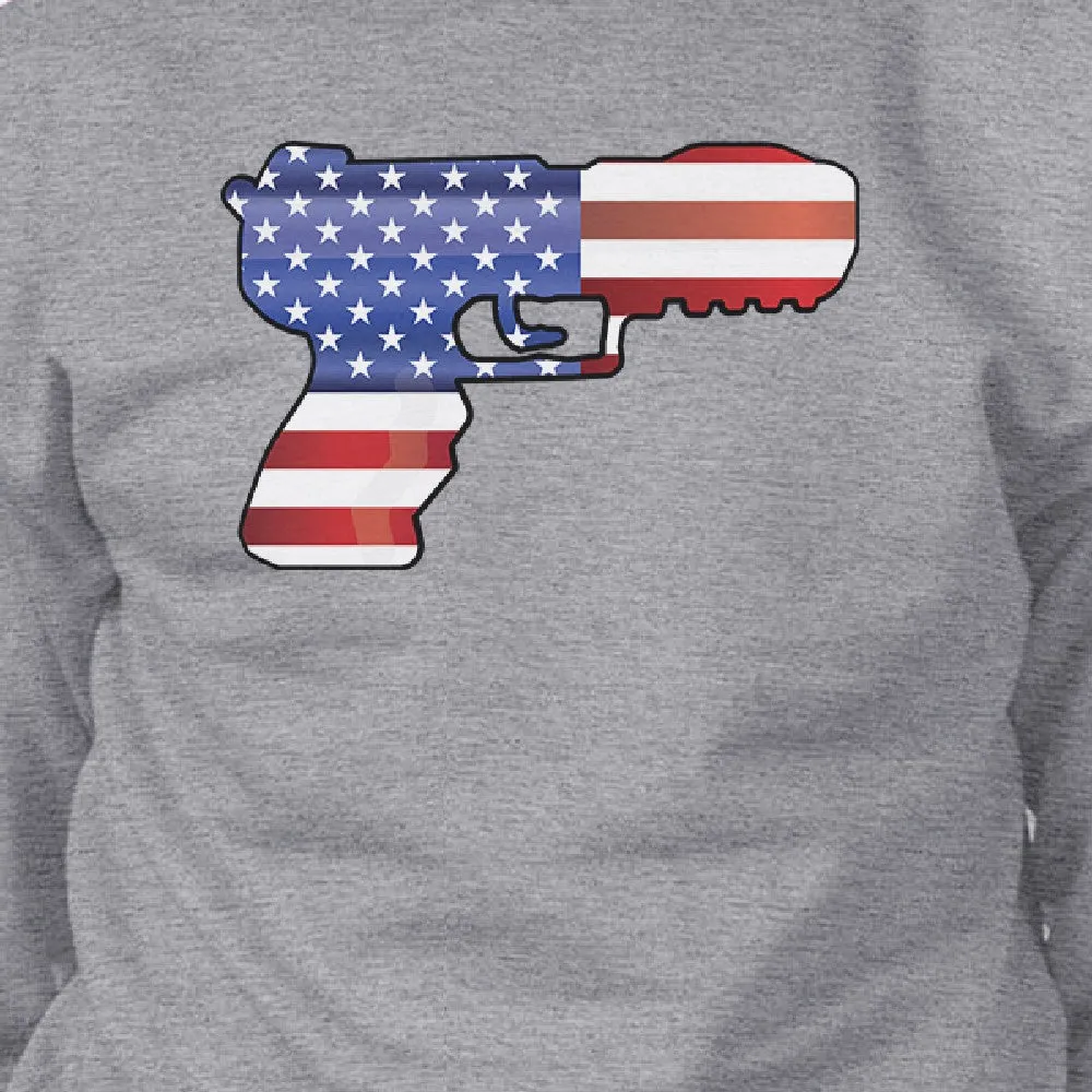 Pistol American Flag Unisex Grey Sweatshirt Gift For Gun Supporters
