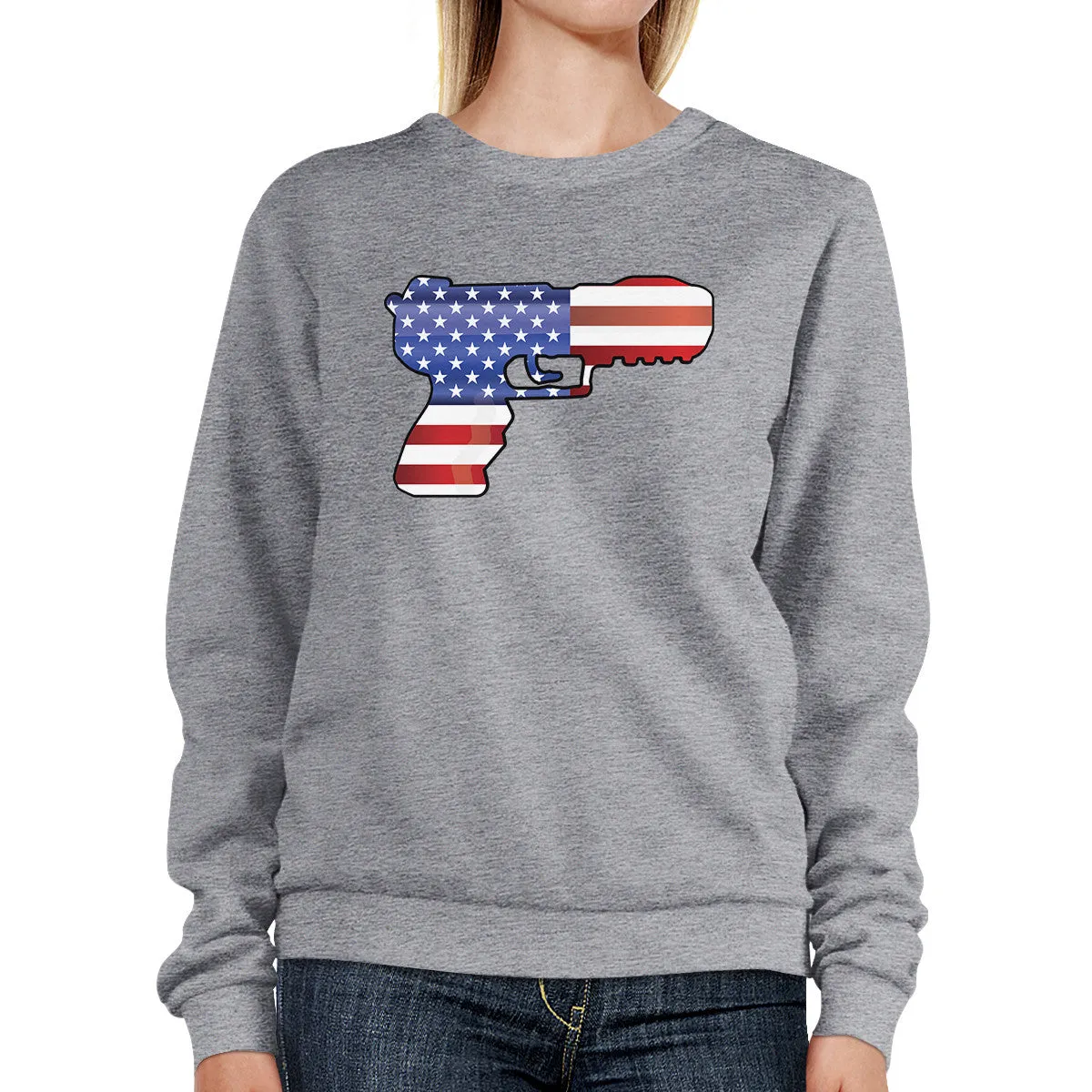 Pistol American Flag Unisex Grey Sweatshirt Gift For Gun Supporters