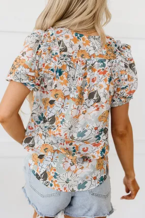 Puff Sleeve Flower Print Blouse