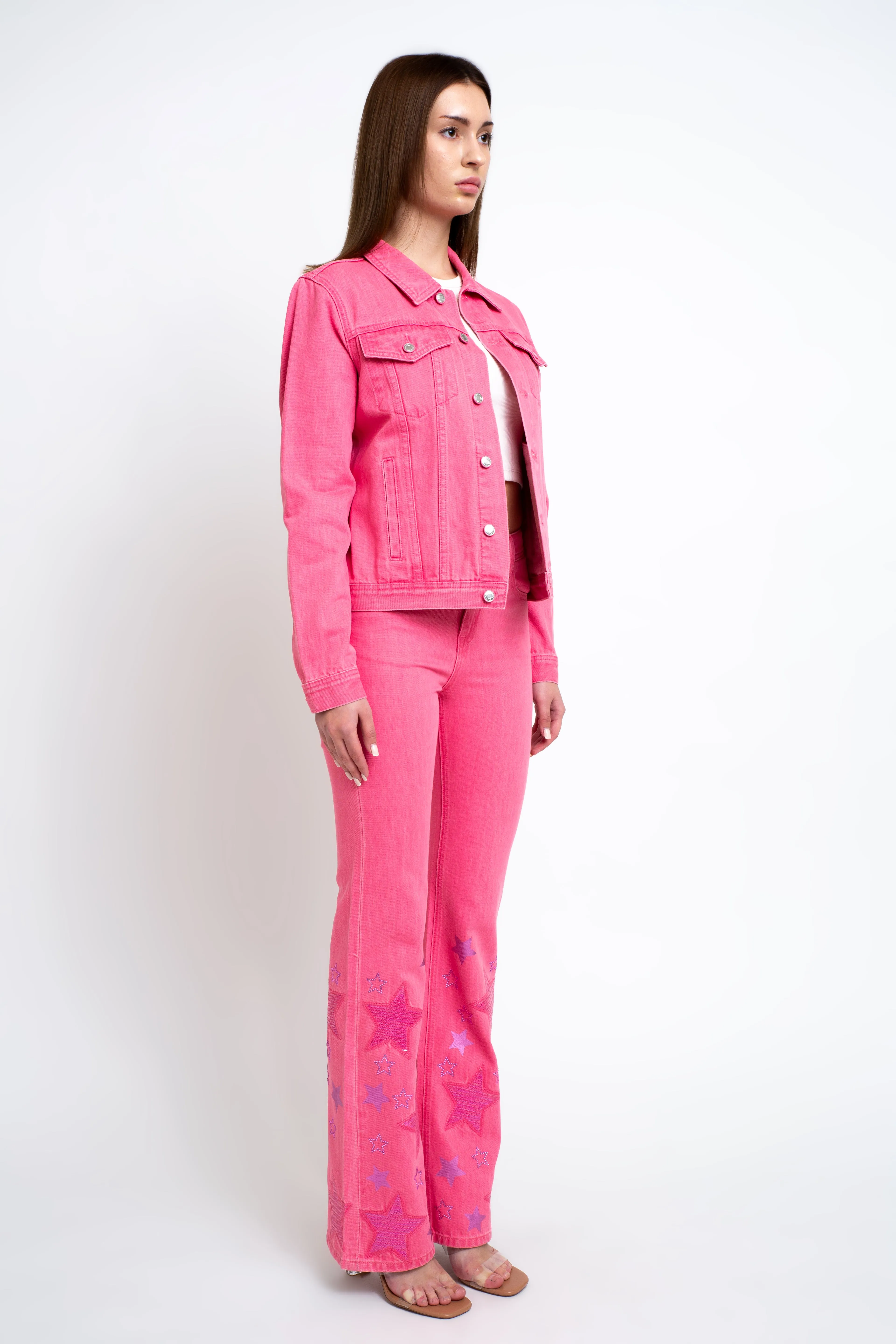 "Let's Go " Pink Embroidered Women's Denim Jacket